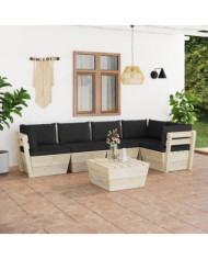 Salon de jardin palette 6 pcs avec coussins bois d'épicéa | Mobilier & Déco