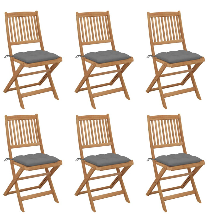 Chaises pliables de jardin lot de 6 avec coussins Bois d'acacia | Mobilier & Déco