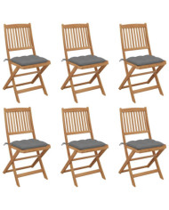 Chaises pliables de jardin lot de 6 avec coussins Bois d'acacia | Mobilier & Déco