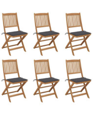 Chaises pliables de jardin lot de 6 avec coussins Bois d'acacia | Mobilier & Déco