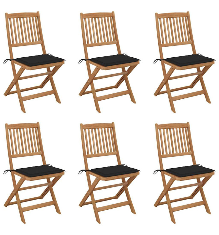 Chaises pliables de jardin lot de 6 avec coussins Bois d'acacia | Mobilier & Déco