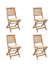 Chaises pliables de jardin lot de 4 avec coussins Bois d'acacia | Mobilier & Déco