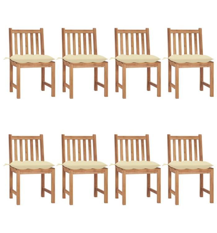 Chaises de jardin lot de 8 avec coussins Bois de teck massif | Mobilier & Déco