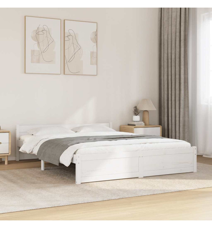 Cadre de lit sans matelas blanc bois massif 140x190 cm | Mobilier & Déco