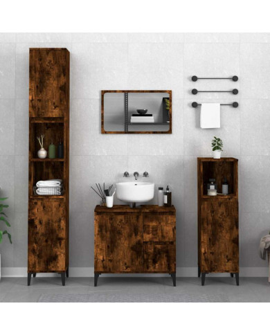 Armoire de bain chêne fumé 65x33x60 cm bois d'ingénierie | Mobilier & Déco