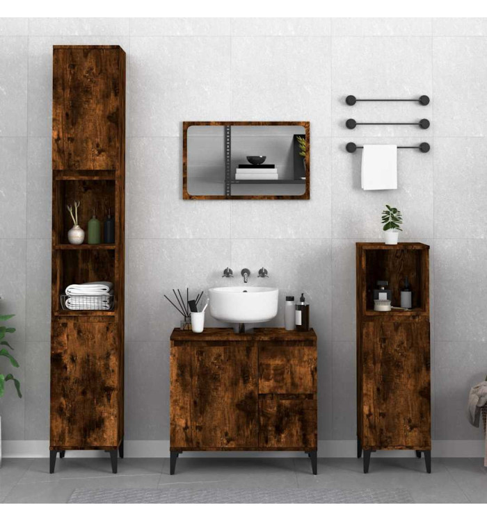 Armoire de bain chêne fumé 65x33x60 cm bois d'ingénierie | Mobilier & Déco