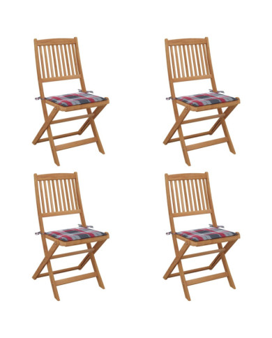 Chaises pliables de jardin lot de 4 avec coussins Bois d'acacia | Mobilier & Déco