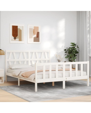 Cadre de lit sans matelas blanc 160x200 cm bois de pin massif | Mobilier & Déco