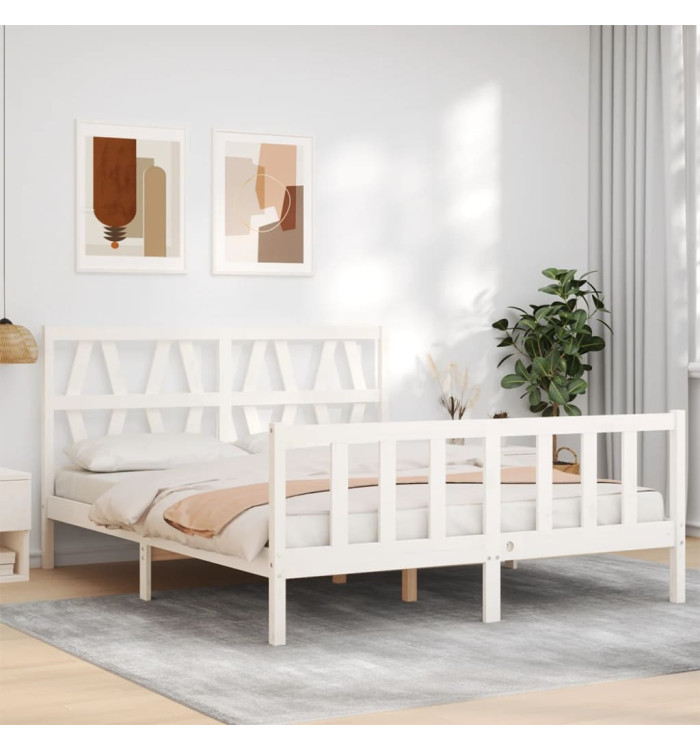 Cadre de lit sans matelas blanc 160x200 cm bois de pin massif | Mobilier & Déco