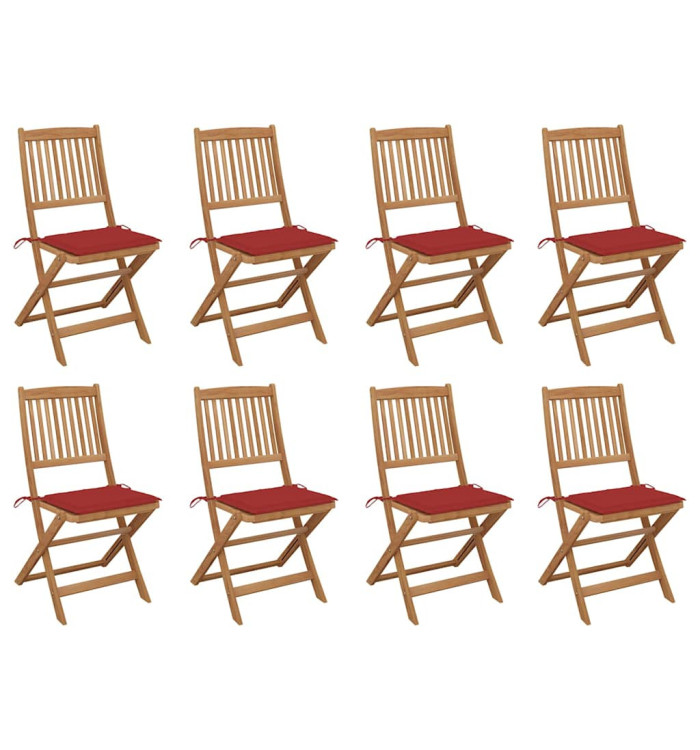 Chaises pliables d'extérieur et coussins lot de 8 Bois d'acacia | Mobilier & Déco