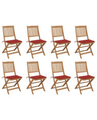Chaises pliables d'extérieur et coussins lot de 8 Bois d'acacia | Mobilier & Déco