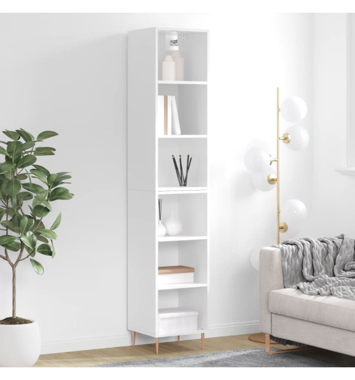 Buffet haut Blanc brillant 34,5x32,5x180 cm Bois d'ingénierie | Mobilier & Déco