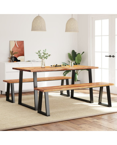 Ensemble à manger 3 pcs avec bord vivant bois massif d'acacia | Mobilier & Déco