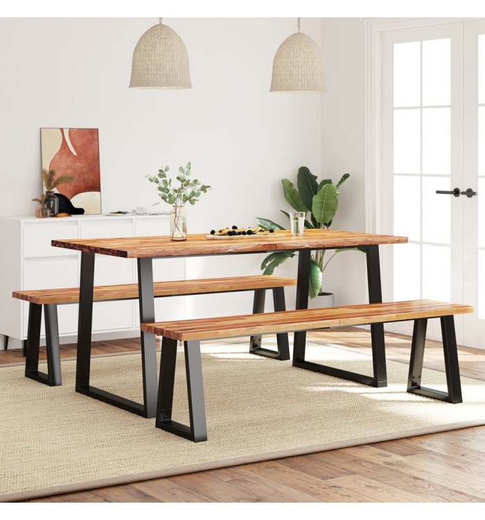 Ensemble à manger 3 pcs avec bord vivant bois massif d'acacia | Mobilier & Déco