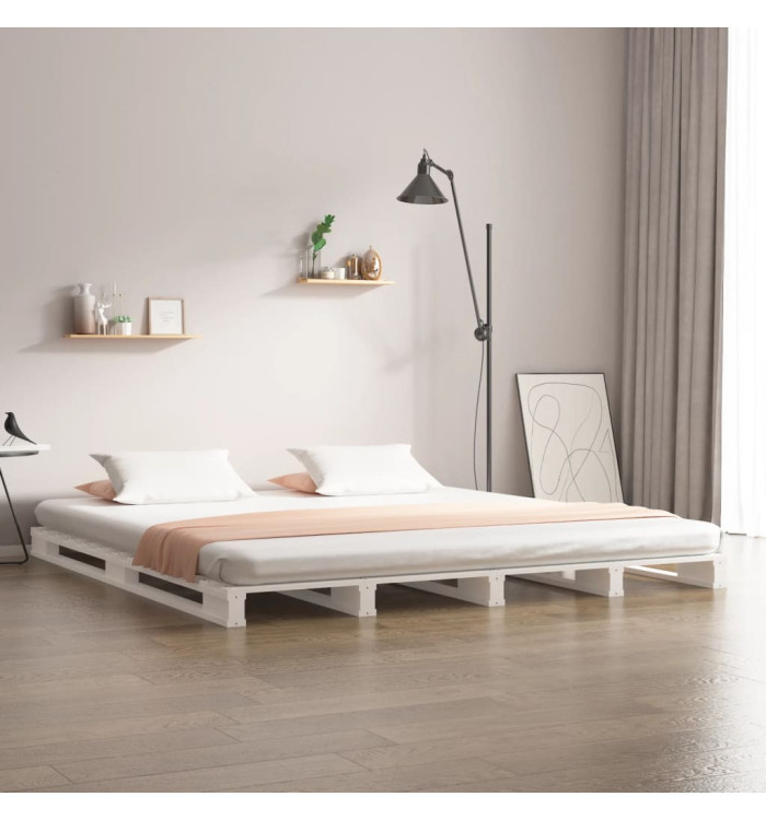 Lit de palette blanc 140x200 cm bois de pin massif | Mobilier & Déco