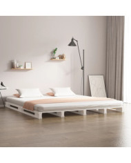 Lit de palette blanc 140x200 cm bois de pin massif | Mobilier & Déco