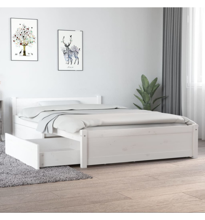 Cadre de lit sans matelas avec tiroirs blanc | Mobilier & Déco