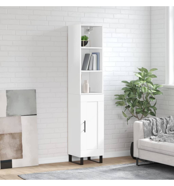 Buffet haut Blanc brillant 34,5x34x180 cm Bois d'ingénierie | Mobilier & Déco