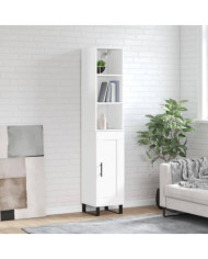 Buffet haut Blanc brillant 34,5x34x180 cm Bois d'ingénierie | Mobilier & Déco
