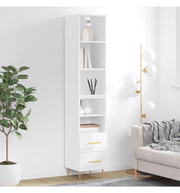 Buffet haut Blanc brillant 34,5x34x180 cm Bois d'ingénierie | Mobilier & Déco