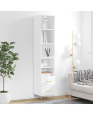 Buffet haut Blanc brillant 34,5x34x180 cm Bois d'ingénierie | Mobilier & Déco