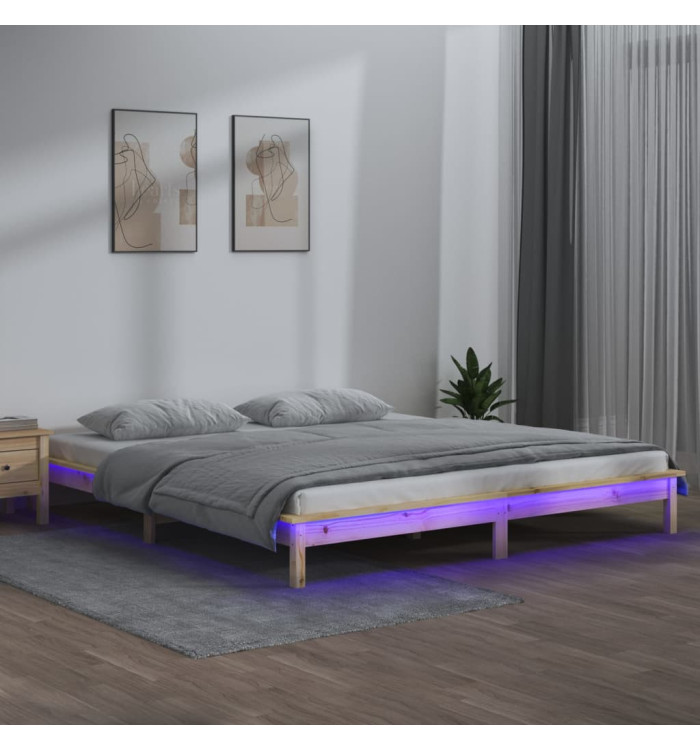 Cadre de lit à LED sans matelas 140x200 cm bois massif | Mobilier & Déco