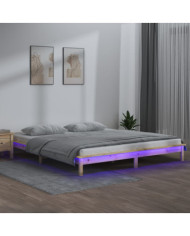 Cadre de lit à LED sans matelas 140x200 cm bois massif | Mobilier & Déco