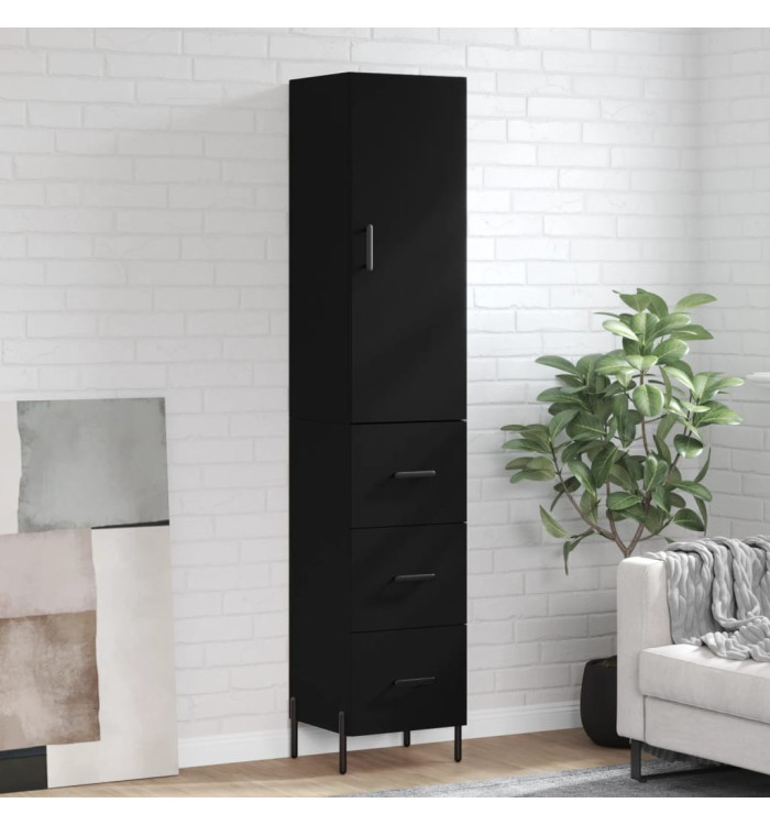 Buffet haut Noir 34,5x34x180 cm Bois d'ingénierie | Mobilier & Déco