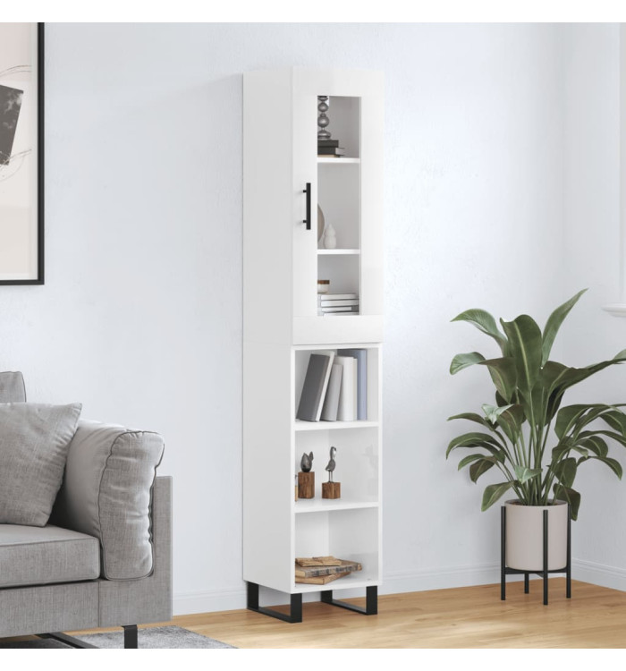 Buffet haut Blanc brillant 34,5x34x180 cm Bois d'ingénierie | Mobilier & Déco