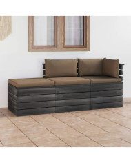 Salon palette de jardin 3 pcs avec coussins bois de pin massif | Mobilier & Déco