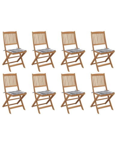 Chaises pliables d'extérieur et coussins lot de 8 Bois d'acacia | Mobilier & Déco