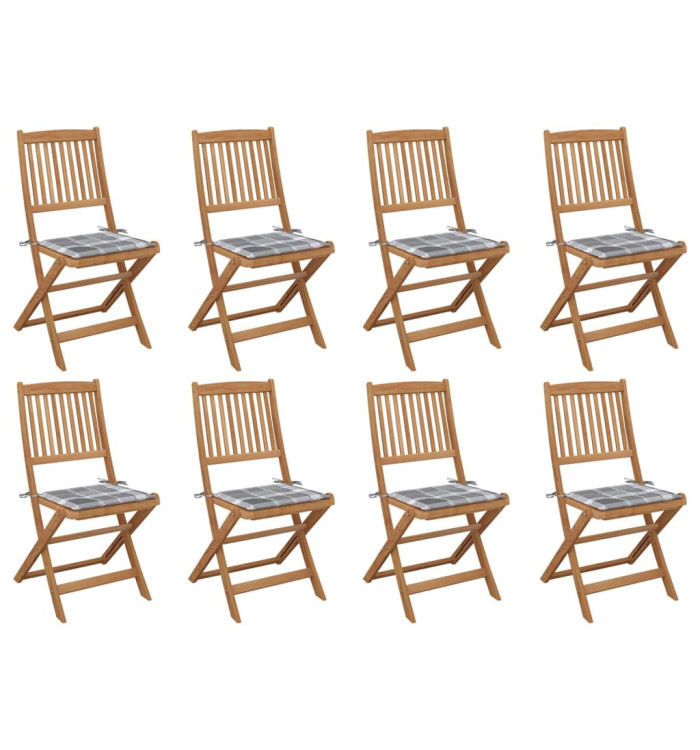 Chaises pliables d'extérieur et coussins lot de 8 Bois d'acacia | Mobilier & Déco