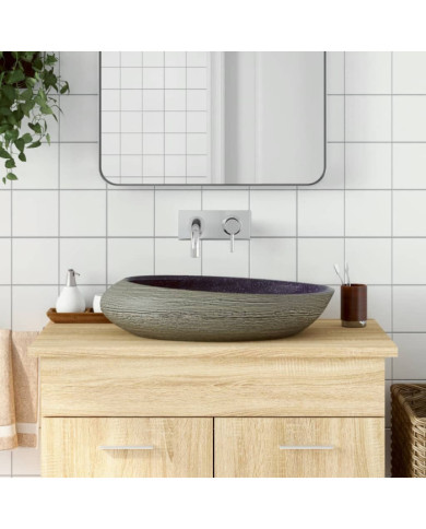 Vasque à poser violet et gris ovale 59x40x14 cm céramique | Mobilier & Déco