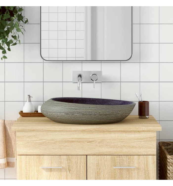 Vasque à poser violet et gris ovale 59x40x14 cm céramique | Mobilier & Déco
