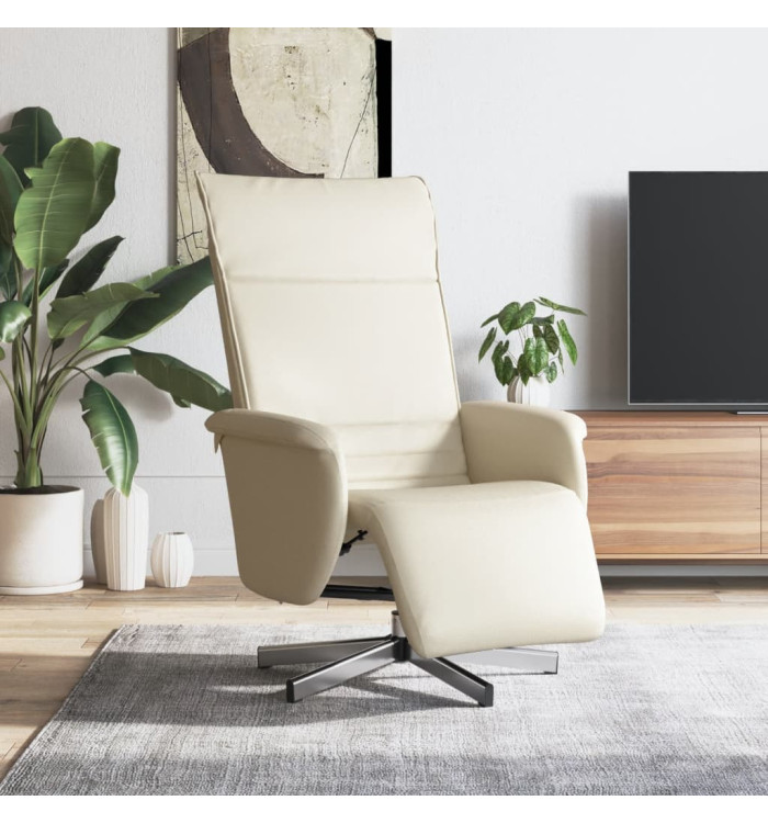 Fauteuil inclinable avec repose-pieds crème similicuir | Mobilier & Déco
