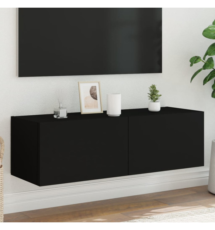 Meuble TV mural avec lumières LED noir 100x35x31 cm | Mobilier & Déco