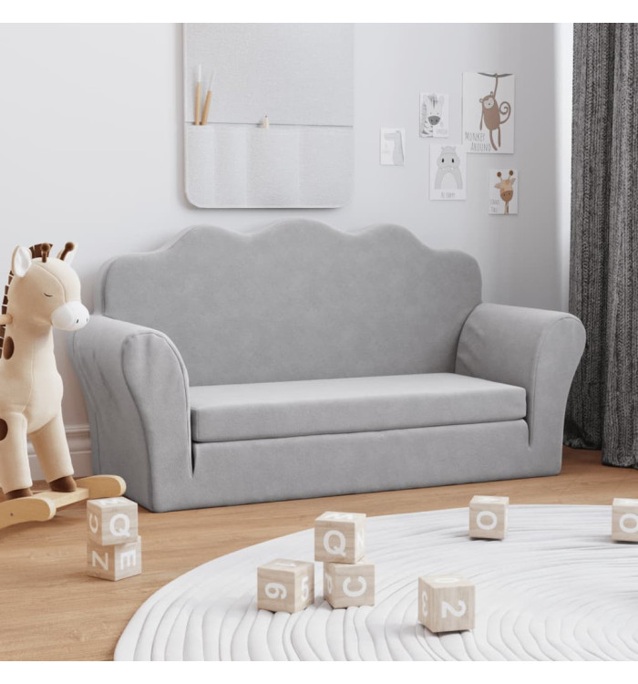 Canapé-lit enfants 2 places gris clair peluche douce | Mobilier & Déco