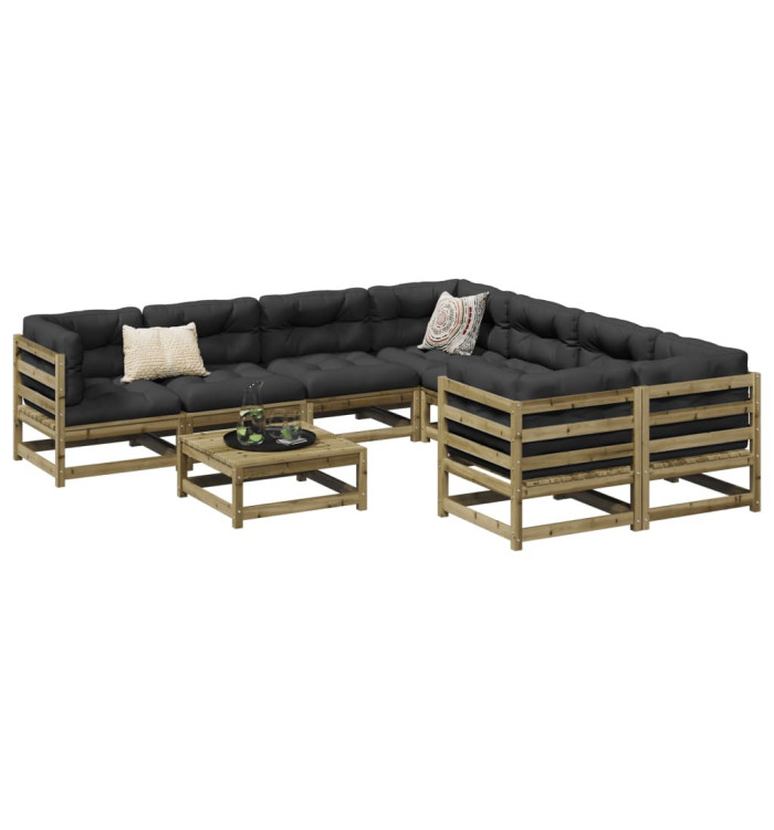Salon de jardin 9 pcs avec coussins bois de pin imprégné | Mobilier & Déco
