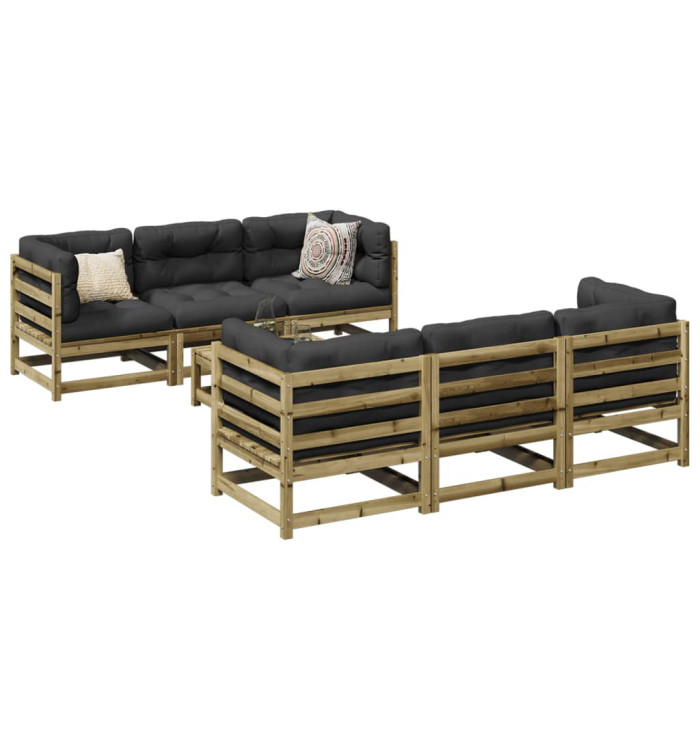 Salon de jardin 7 pcs avec coussins bois de pin imprégné | Mobilier & Déco