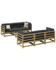 Salon de jardin 7 pcs avec coussins bois de pin imprégné | Mobilier & Déco