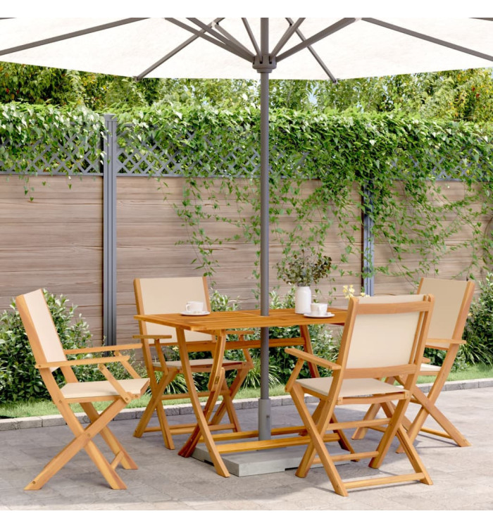Ensemble à manger de jardin 5 pcs beige tissu et bois massif | Mobilier & Déco