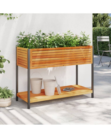 Jardinière et étagère 110x45x80cm bois massif d'acacia et acier | Mobilier & Déco