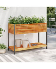 Jardinière et étagère 110x45x80cm bois massif d'acacia et acier | Mobilier & Déco