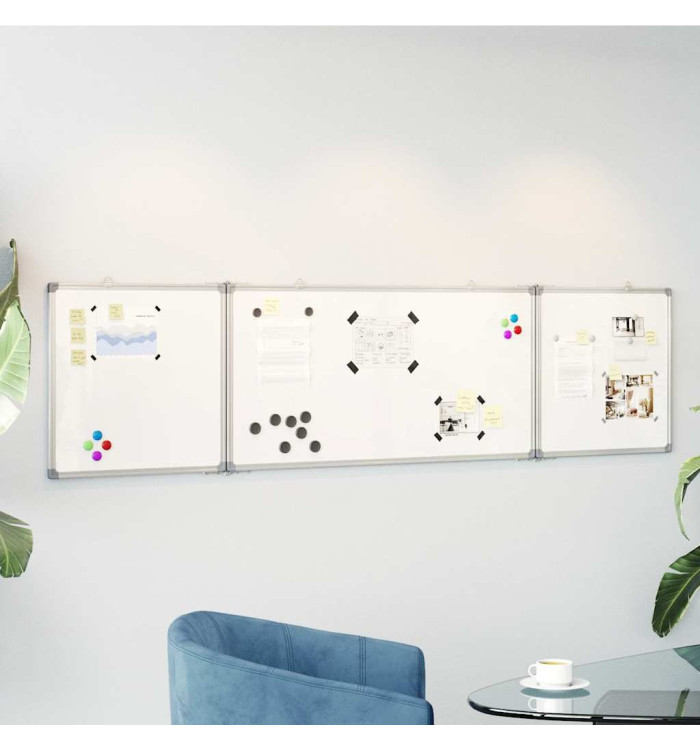 Tableau blanc magnétique pliable 200x50x1,7 cm aluminium | Mobilier & Déco