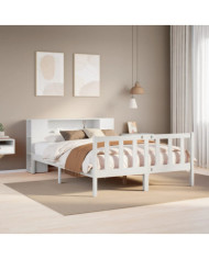 Lit bibliothèque sans matelas blanc 135x190 cm bois pin massif | Mobilier & Déco