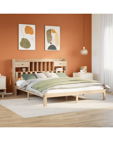 Lit bibliothèque sans matelas 180x200 cm bois massif de pin | Mobilier & Déco