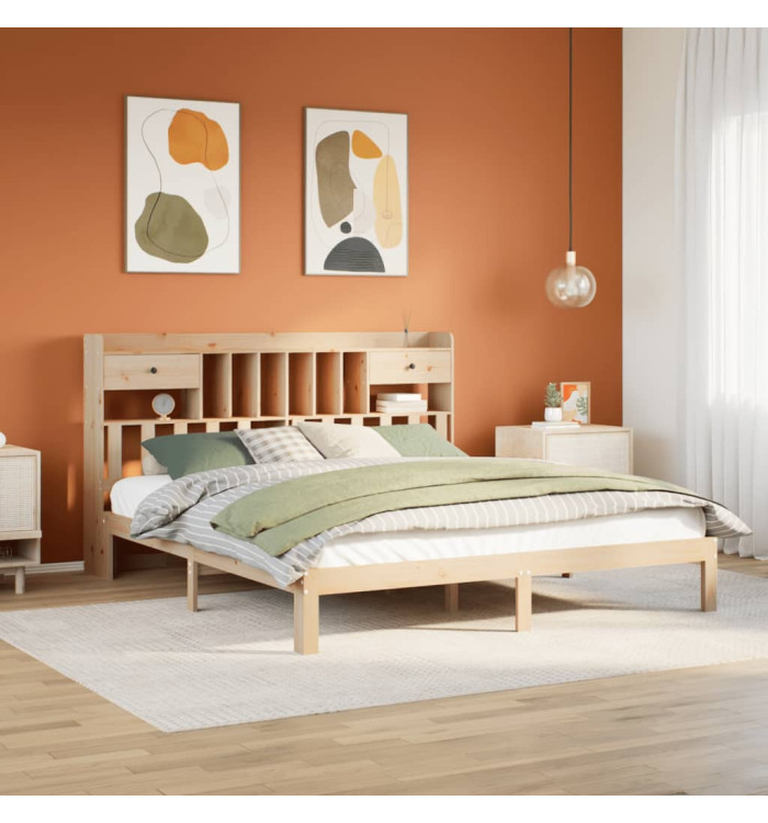 Lit bibliothèque sans matelas 180x200 cm bois massif de pin | Mobilier & Déco