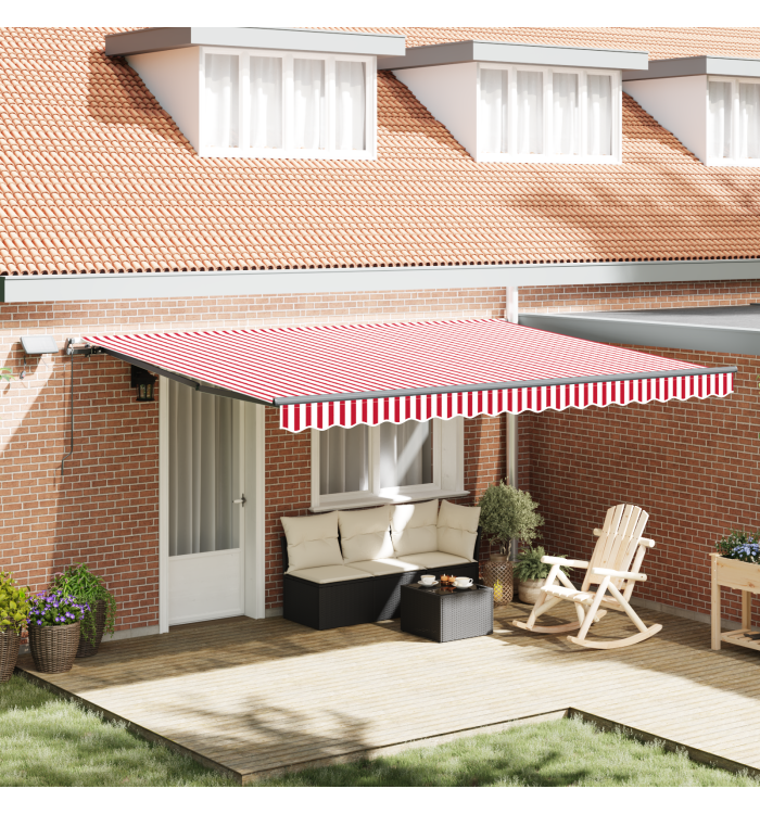 Store rétractable manuel avec LED rayé rouge et blanc 450x350 cm | Mobilier & Déco