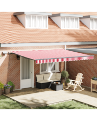 Store rétractable manuel avec LED rayé rouge et blanc 450x350 cm | Mobilier & Déco