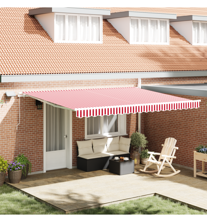 Store rétractable manuel avec rayures rouges et blanches 450x350 cm | Mobilier & Déco